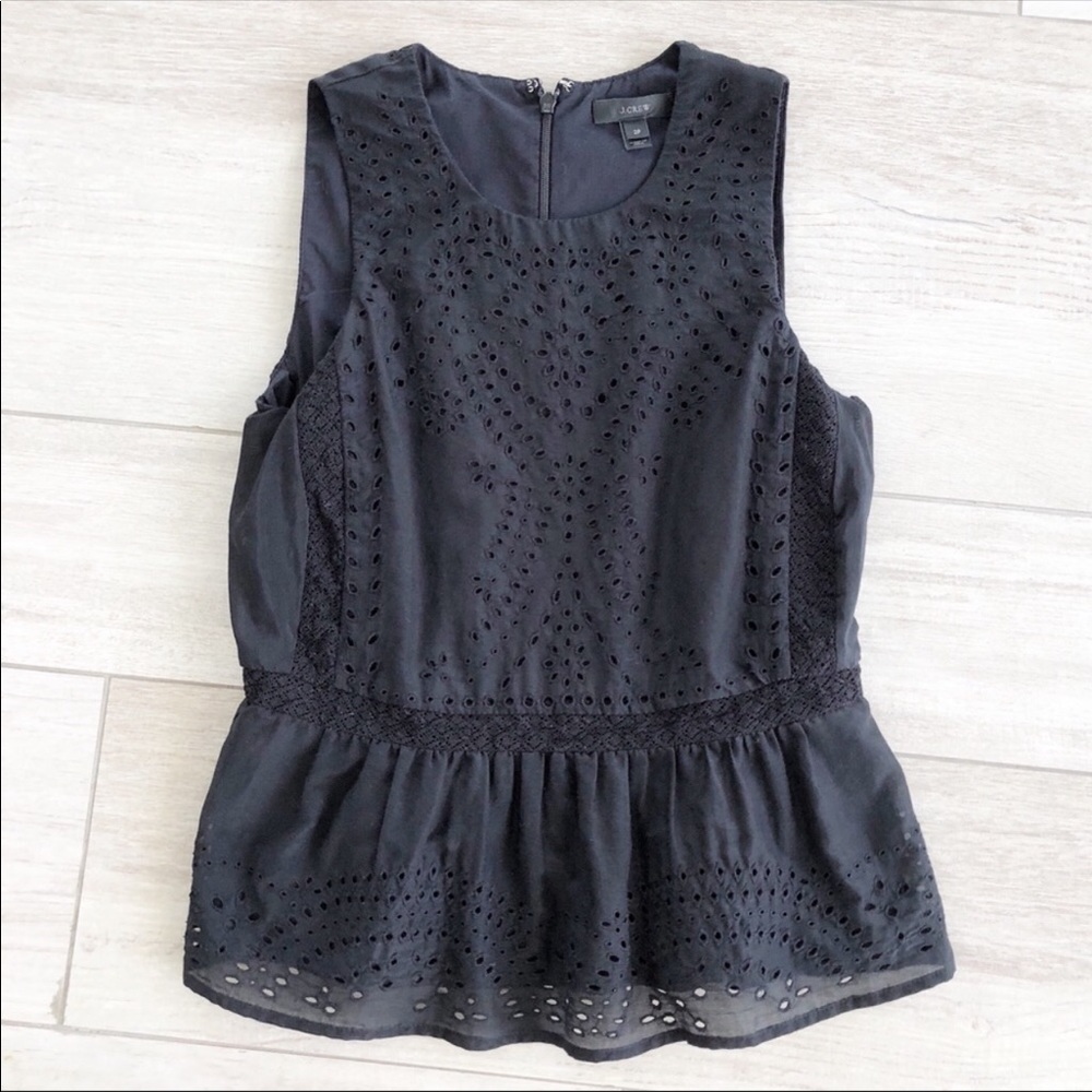 J Crew black eyelet peplum top